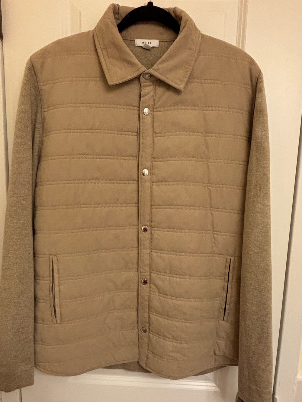 Reiss Lightweight Quilted Shirt Jacket in Beige